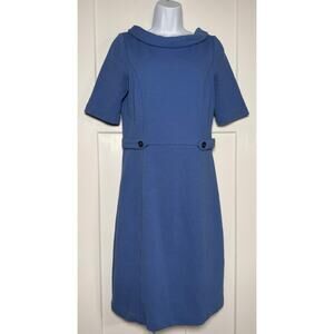 Boden Betty Blue Ottoman Knee Length Sheath Dress Ribbed SIZE 8R Jackie O